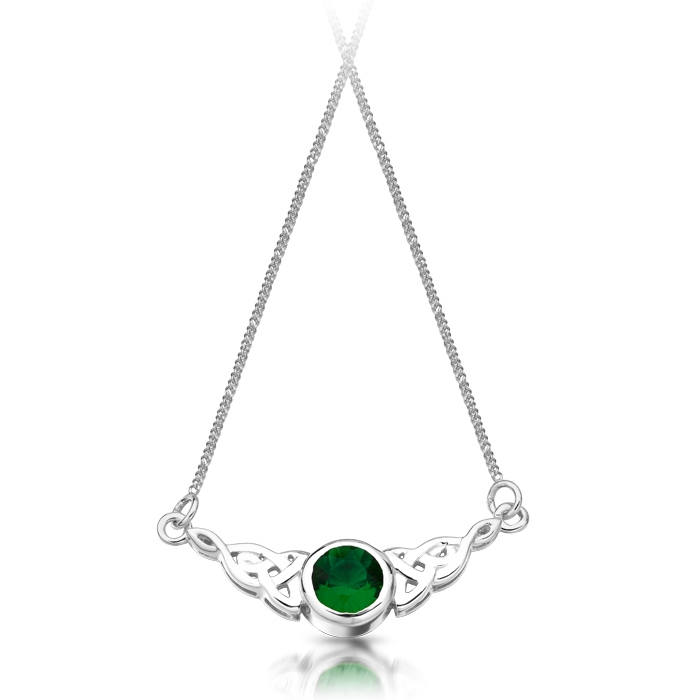 Silver Celtic Necklace studded with CZ Emerald - SP036G