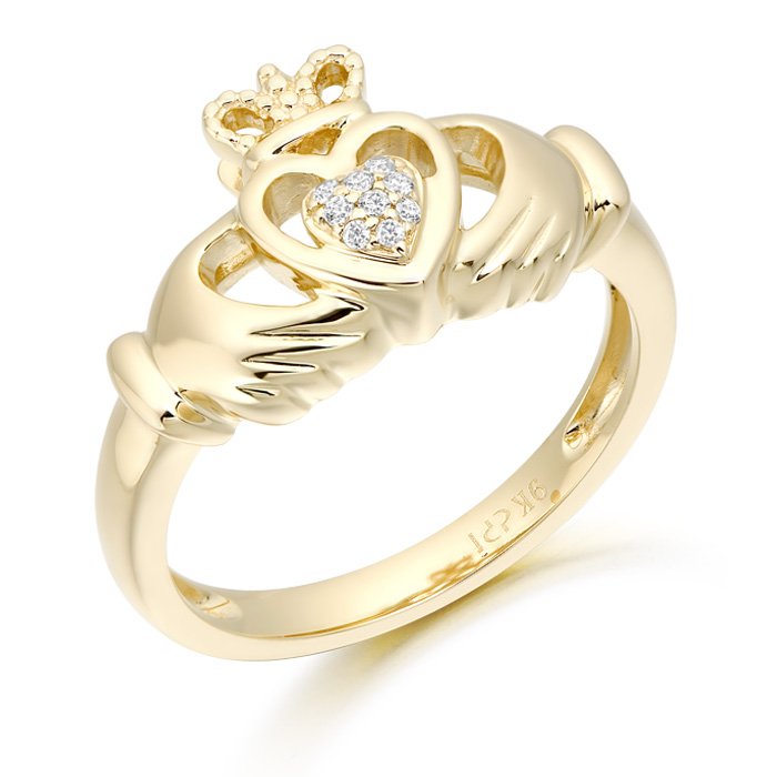 9ct Gold CZ Claddagh Ring - CL49