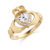 9ct Gold CZ Claddagh Engagement Ring Studded with CZ and with Milgrain detail - CL28