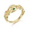 9ct Gold Claddagh Ring with Celtic Knot design and studded with Synthetic Emerald - CL35