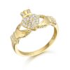 9ct Gold CZ Claddagh Ring with Puffed Heart - CL39