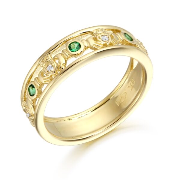 Claddagh Wedding Ring studded with CZ Emeralds - CL30