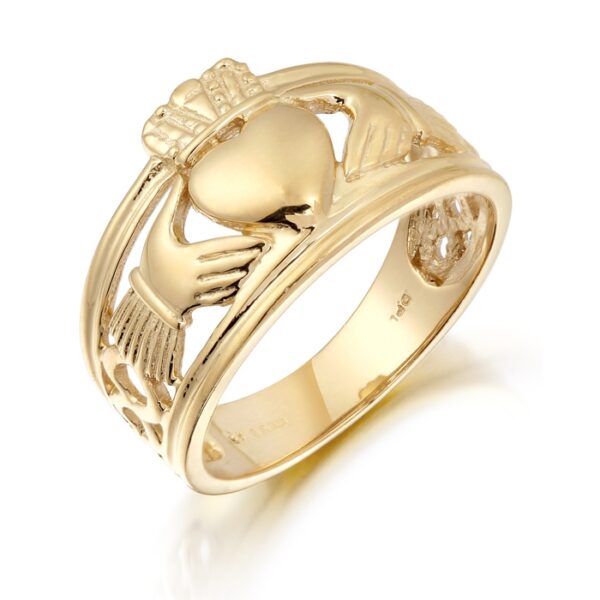 Gold Gents Claddagh Ring combined with Celtic Knot Design - 137A