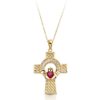 Ruby Claddagh Cross with Intricate Micro Pave CZ setting and heart shape synthetic Ruby - C126R