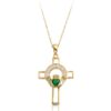 9ct Gold Claddagh Cross Pendant studded with Cubiz Zirconia and Emerald Heart - C125G
