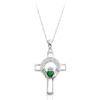 9ct White Gold Claddagh Cross Studded with CZ and CZ Emerald - C125WG