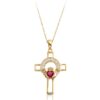 9ct Gold Claddagh Cross Studded with CZ Micro Pave stone setting and Ruby Heart - C125R