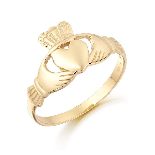 9ct Gold Plain Ladies Claddagh Ring with Puffed Heart - CL4
