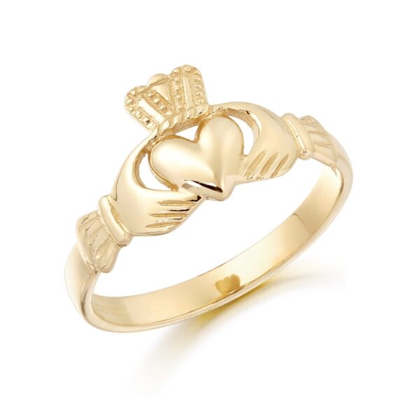 9ct Yellow Gold Ladies Claddagh Ring with Puffed Heart - CL5