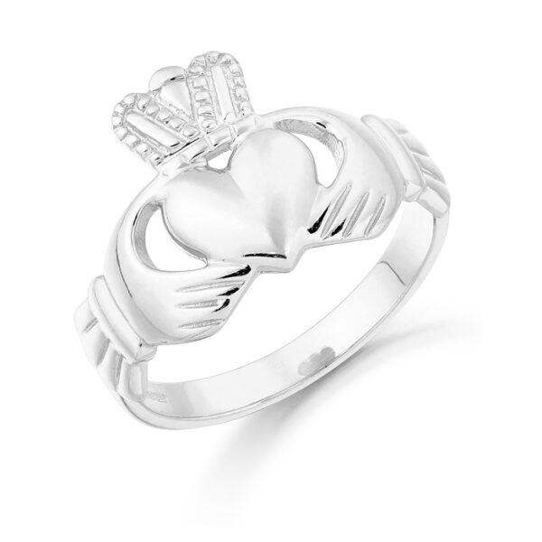9ct White Gold Mens Claddagh Ring - CL7W