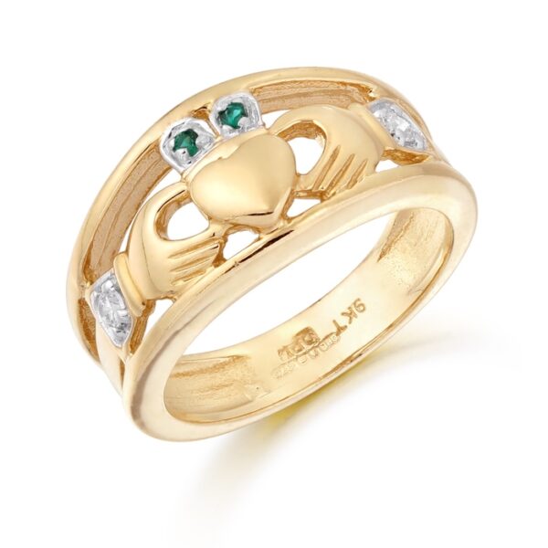 Ladies Gold Claddagh Ring studded with Cubic Zirconia - CL21G