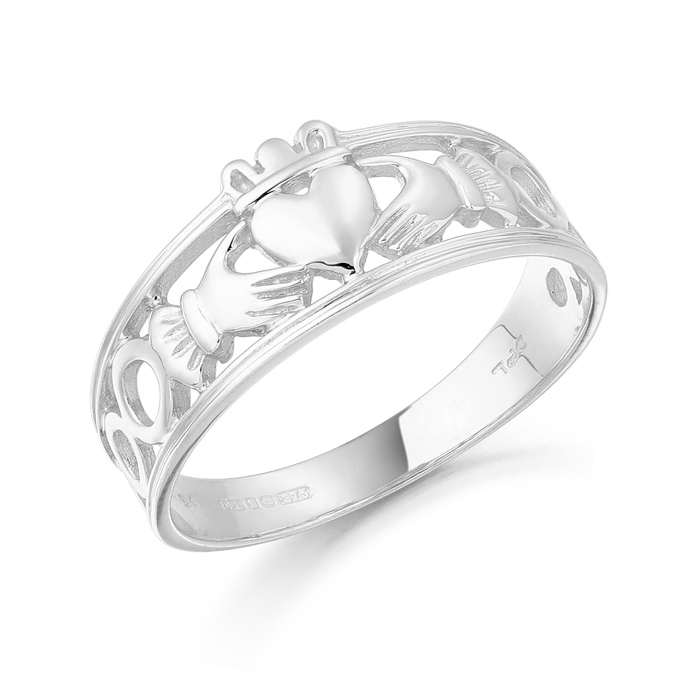 White Gold Ladies Gold Claddagh Ring combined with Celtic Knot Design.