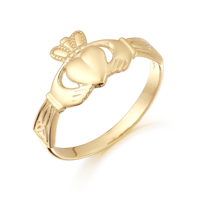 9ct Gold Ladies Claddagh Ring with Trinity Celtic Knot - CL24