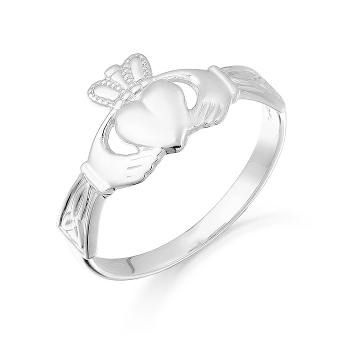 9ct White Gold Ladies Claddagh Ring with Trinity Knot Celtic Design - CL24W