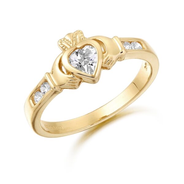 9ct Gold Claddagh Ring studded with Cubic Zirconia - CL100