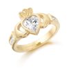 9ct Gold Claddagh Ring studded with Cubic Zirconia - CL102