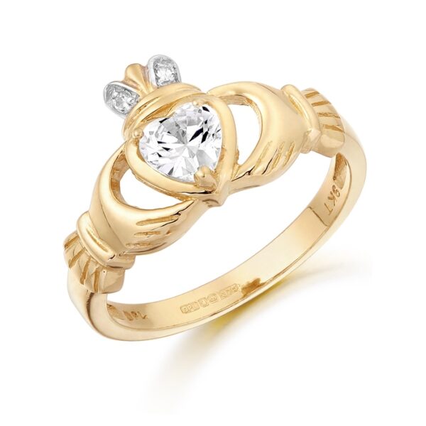 Claddagh Ring studded with CZ Heart in traditional Claw setting - CL25