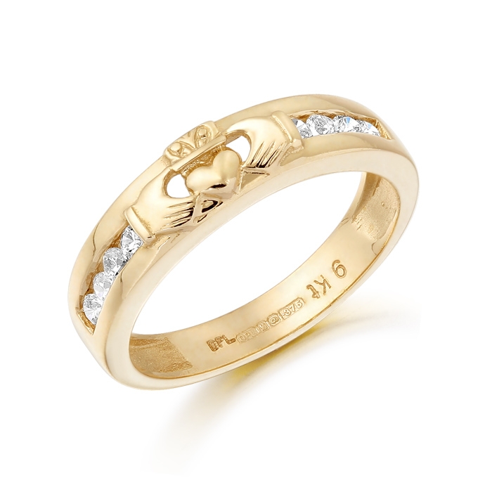 9ct Gold CZ Claddagh Wedding Ring - CL27