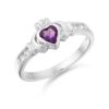 9ct White Gold Claddagh Ring studded with Amethyst and CZ makes and ideal Irish Gift - CL100AW