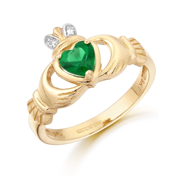 9ct Gold CZ Emerald Claddagh Ring - CL25G