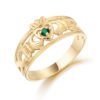 Emerald Claddagh Ring with Celtic Knot shoulder - CL26G