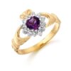 9ct Gold Amethyst CZ Ladies Claddagh Ring - D36A