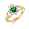 9ct Gold CZ Emerald Ladies Claddagh Ring - D36G