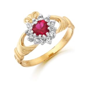 Claddagh Ring with Ruby and CZ-D36R