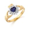 9ct Gold Sapphire CZ Ladies Claddagh Ring - D36S