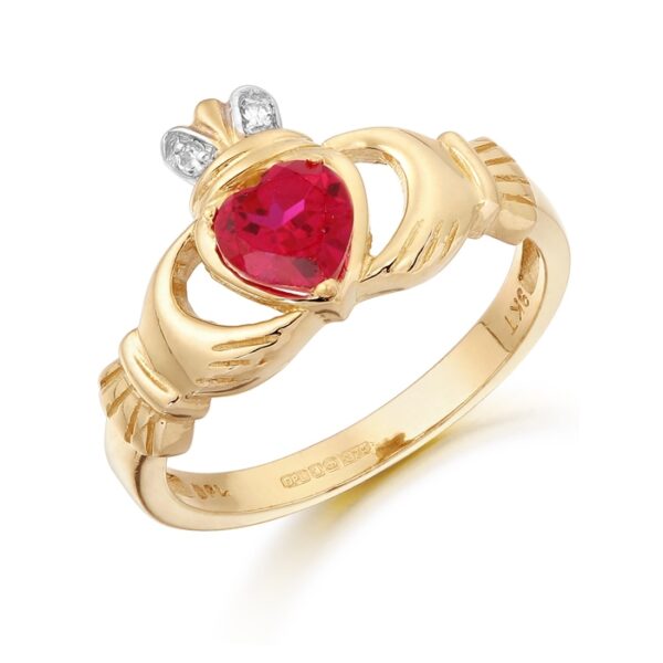 9ct Gold CZ Ruby Claddagh Ring - CL25R