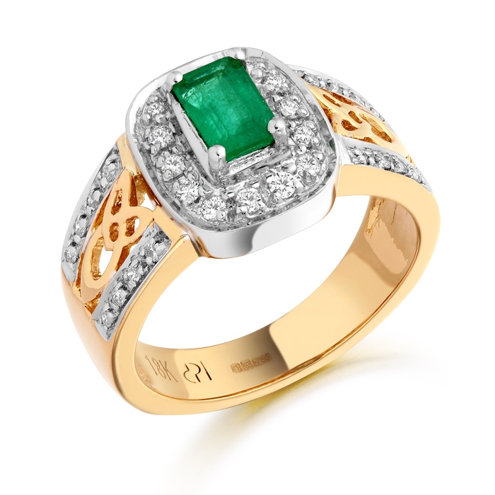 18ct Gold Diamond and Emerald Celtic Engagement Ring - DPL522
