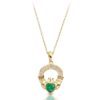 9ct Gold Claddagh Pendant enriched with Emerald and CZ Micro Pavé stone setting - P188G
