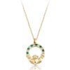 9ct Gold Claddagh Pendant studded with a repeating pattern of CZ and Emerald.