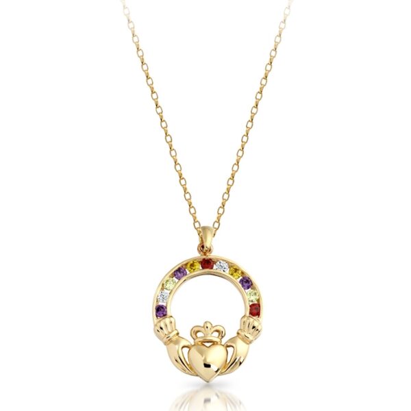 9ct Gold Claddagh Pendant studded with Chanel set CZ Stone setting.
