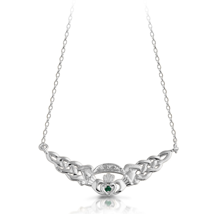 White Gold Claddagh Pendant Necklace combined with Celtic Knot.