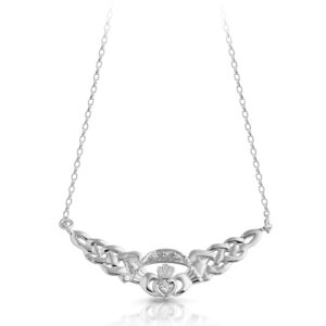 9ct White Gold Claddagh Pendant Necklace combined with Celtic Knot Design.