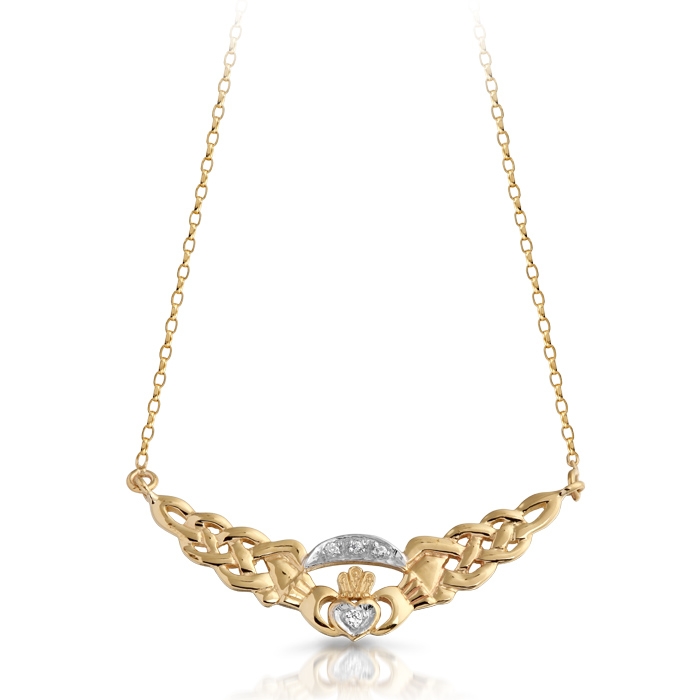 9ct Gold Claddagh Necklace combined with Celtic Knot Design.