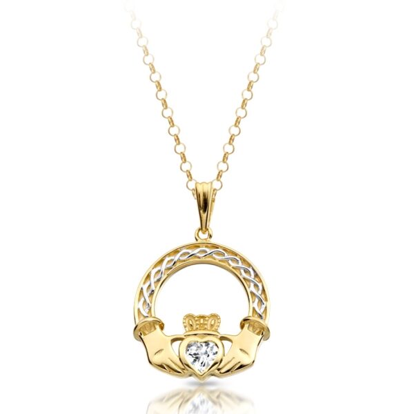 Claddagh Pendant combined with Celtic Knot and studded with CZ - P023