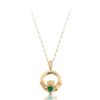 9ct Gold Kids Claddagh Pendant hand set with Green CZ - P130