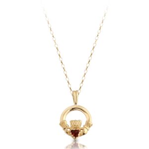 9ct Gold Kids Claddagh Pendant studded with CZ Garnet.