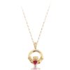 9ct Gold Kids Claddagh Pendant studded with CZ Ruby.