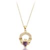 9ct Gold Amethyst Claddagh Pendant enriched with CZ Micro Pavé stone setting - P188A
