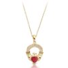 9ct Gold Ruby Claddagh Pendant studded with Micro Pavé CZ setting - P188R