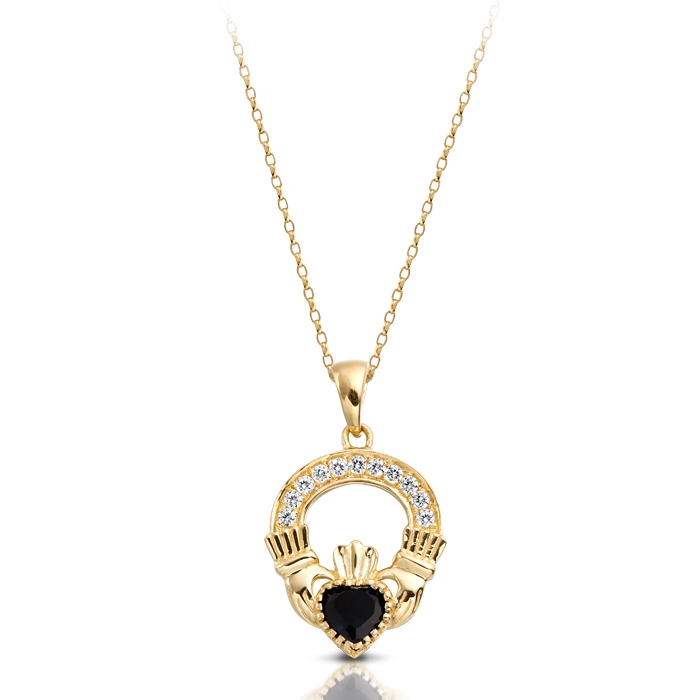 9ct Gold Sapphire Claddagh Pendant - P188S