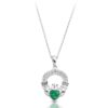 9ct White Gold Claddagh Pendant enriched with Emerald and CZ Micro Pavé stone setting - P188GW