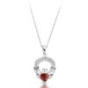 9ct White Gold Claddagh Pendant enriched with Garnet and CZ Micro Pavé stone setting - P188GARW