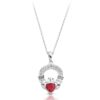 9ct White Gold Ruby Claddagh Pendant Studded with Micro Pavé CZ Stone Setting - P188RW