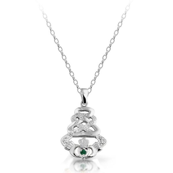 9ct White Gold CZ Claddagh Pendant studded CZ in Pave stone setting - P32GW