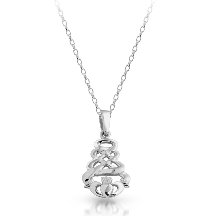 9ct White Gold Claddagh Pendant with Celtic Knot Design - P32W
