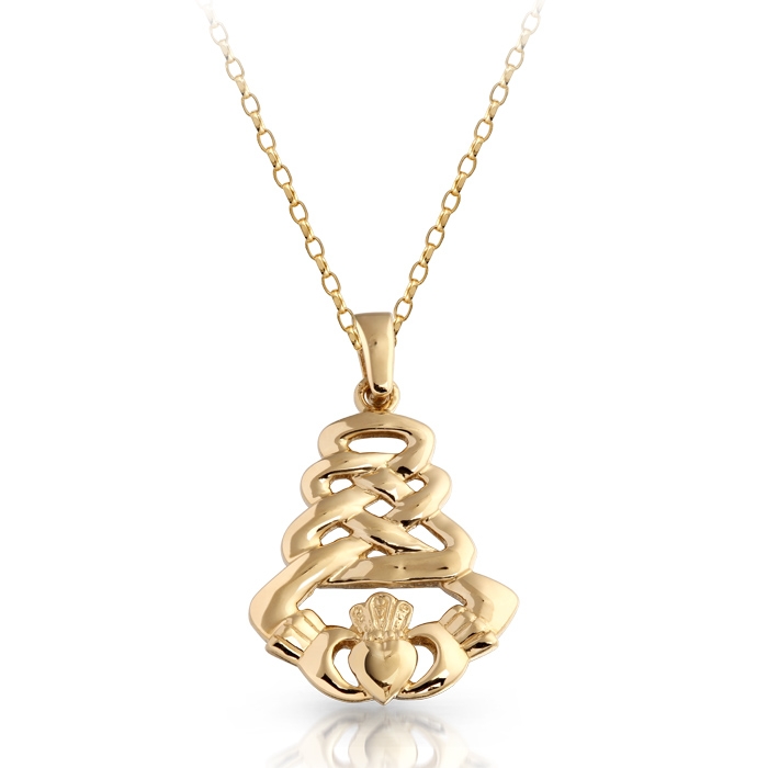 9ct Gold Claddagh Pendant with Celtic Knot Design - P33